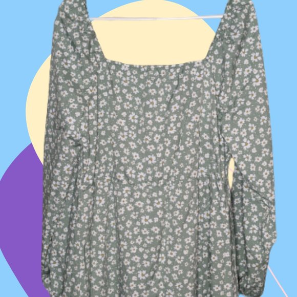 Plus Green and White Floral Midi Dress - Picture 3 of 4